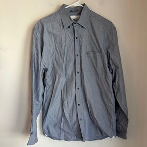 Lacoste Men Blue gray neutral preppy work casual cotton button down Shirt 40/LG